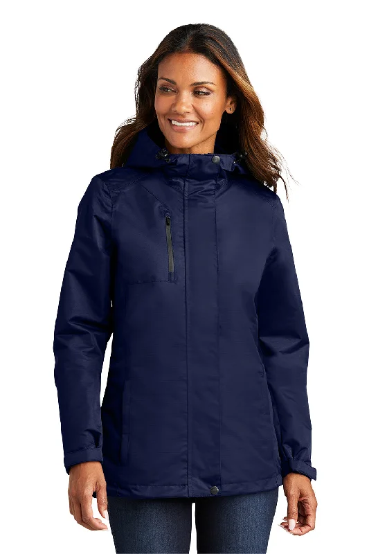 Port Authority Womens All Conditions Waterproof Full Zip Hooded Jacket - True Navy Blue Ribbed Jacket Pleated Jacket Ruffled Jacket Port Authority Womens All Conditions Waterproof Full Zip Hooded Jacket - True Navy Blue Ribbed Jacket Pleated Jacket Ruffled Jacket