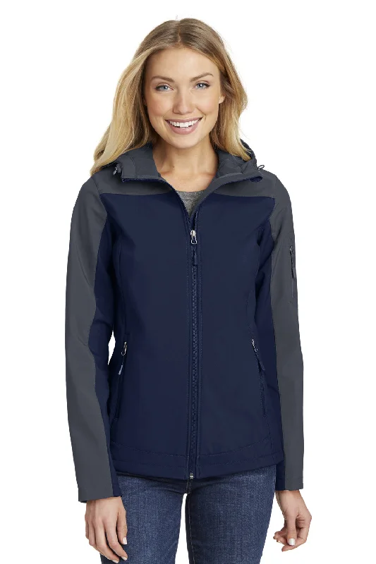 Port Authority Womens Core Wind & Water Resistant Full Zip Hooded Jacket - Dress Navy Blue/Battleship Grey Denim Fabric Leather Fabric Suede Fabric Port Authority Womens Core Wind & Water Resistant Full Zip Hooded Jacket - Dress Navy Blue/Battleship Grey Denim Fabric Leather Fabric Suede Fabric