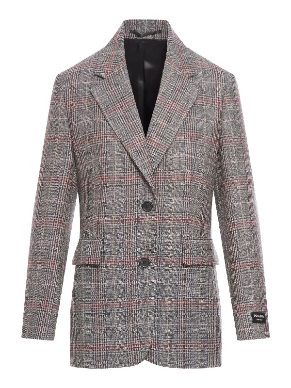 Single-breasted jacket in checked fabric Wool Jacket Cashmere Jacket Tweed Jacket