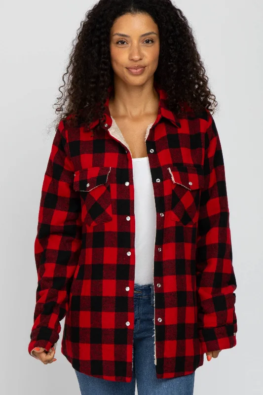 Red Black Plaid Sherpa Lined Jacket V-Neck Jacket Boat Neck Jacket Square Neck Jacket Red Black Plaid Sherpa Lined Jacket V-Neck Jacket Boat Neck Jacket Square Neck Jacket