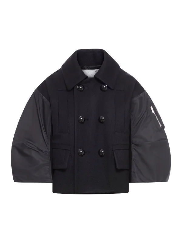 double-breasted jacket with nylon sleeves Lace Jacket Ribbed Jacket Sequined Jacket