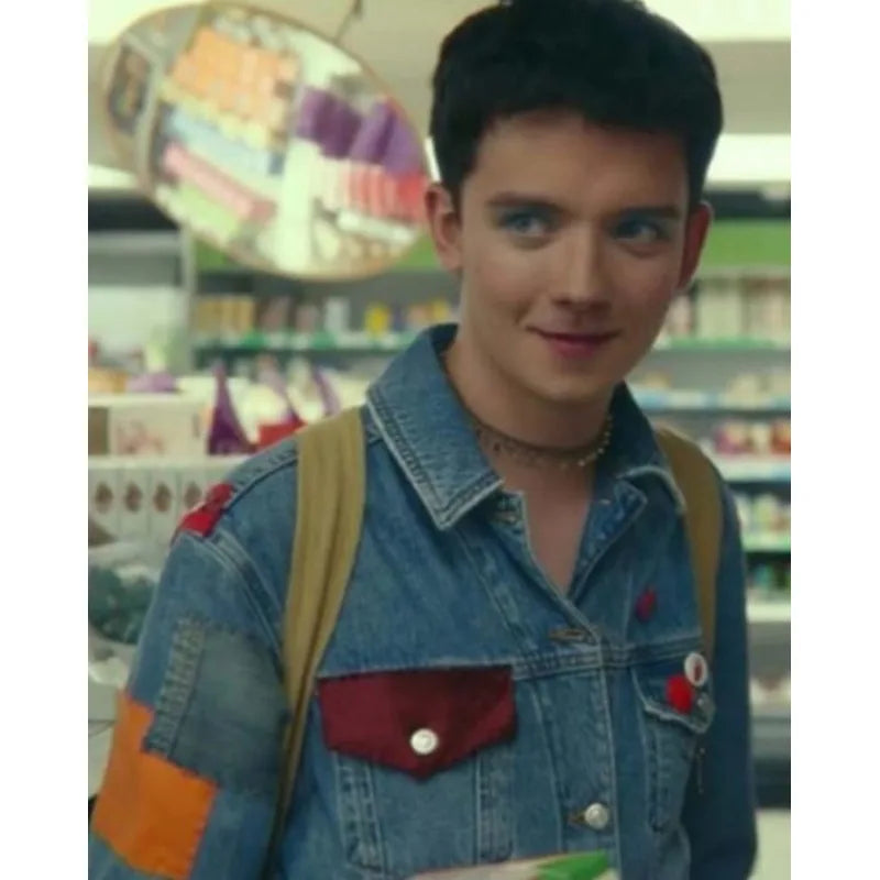 Sex Education Asa Butterfield Denim Jacket Fleece Fabric Down Fabric Feather Fabric