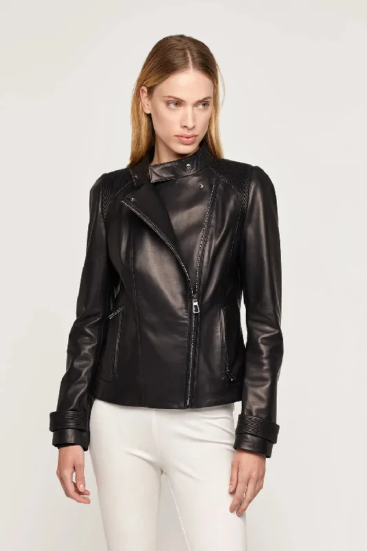 Short black leather jacket V-Neck Jacket Boat Neck Jacket Square Neck Jacket