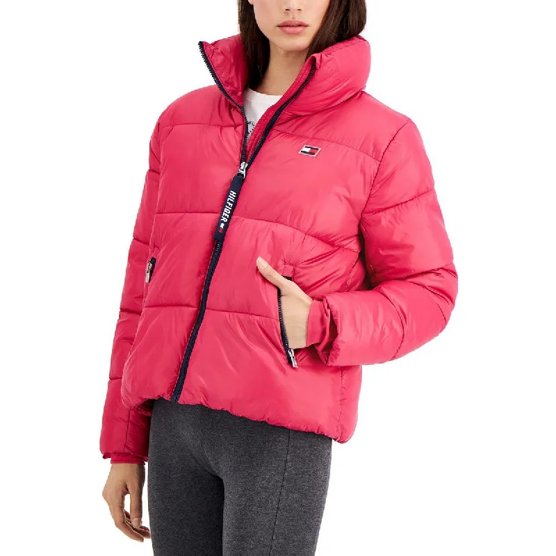 Tommy Hilfiger Sport Womens Quilted Hooded Puffer Jacket Stand-Up Collar Roll-Neck Collar Turtle Neck Tommy Hilfiger Sport Womens Quilted Hooded Puffer Jacket Stand-Up Collar Roll-Neck Collar Turtle Neck