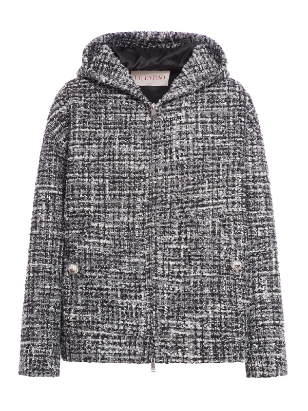 melange tweed jacket Welt Pockets Slit Pockets Flap Pockets