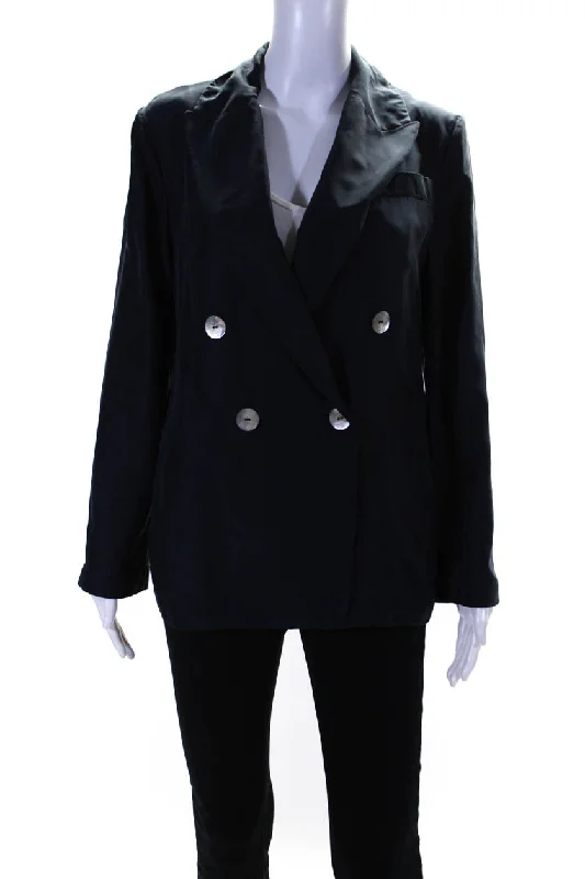 Vince Womens Silk Double Breasted Button Down Jacket Navy Blue Print Jacket Jacquard Jacket Patchwork Jacket Vince Womens Silk Double Breasted Button Down Jacket Navy Blue Print Jacket Jacquard Jacket Patchwork Jacket