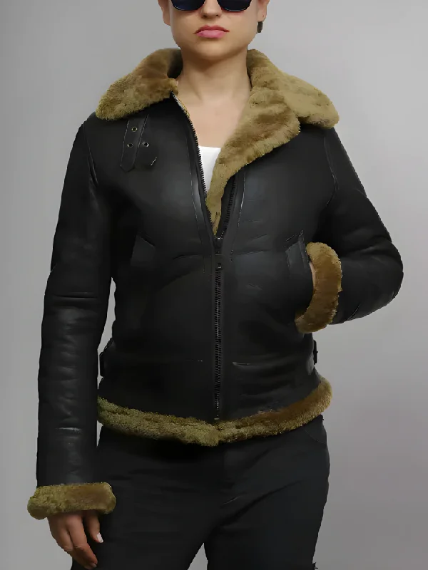 Womens B3 WW2 Aviator Flying Hooded Jacket Wool Jacket Cashmere Jacket Tweed Jacket