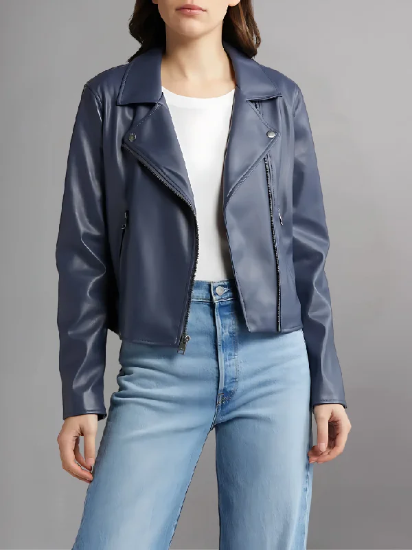 Women's Biker's  Sheepskin Leather Jacket Satin Fabric Silk Fabric Chiffon Fabric