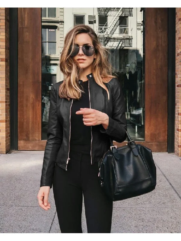 Women's Pure Color PU Jacket Knit Jacket Woven Jacket Fleece Jacket