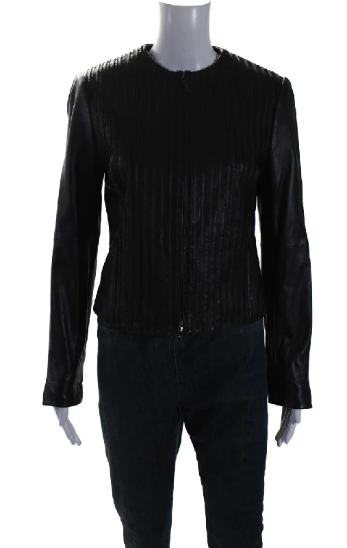 Worth Womens Dark Brown Leather Textured Full Zip Long Sleeve Jacket Welt Pockets Slit Pockets Flap Pockets Worth Womens Dark Brown Leather Textured Full Zip Long Sleeve Jacket Welt Pockets Slit Pockets Flap Pockets