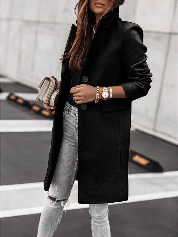 Autumn and winter simple long-sleeved button Nizi coat coat Zipper Front Biker Jacket