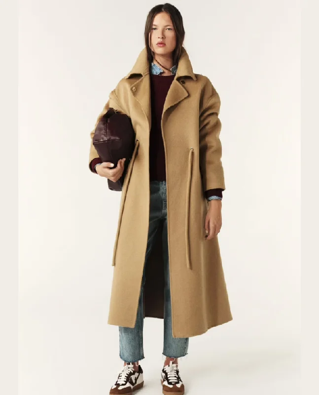 Ba&sh Kate Camel Long Coat Fuzzy Sherpa Pullover