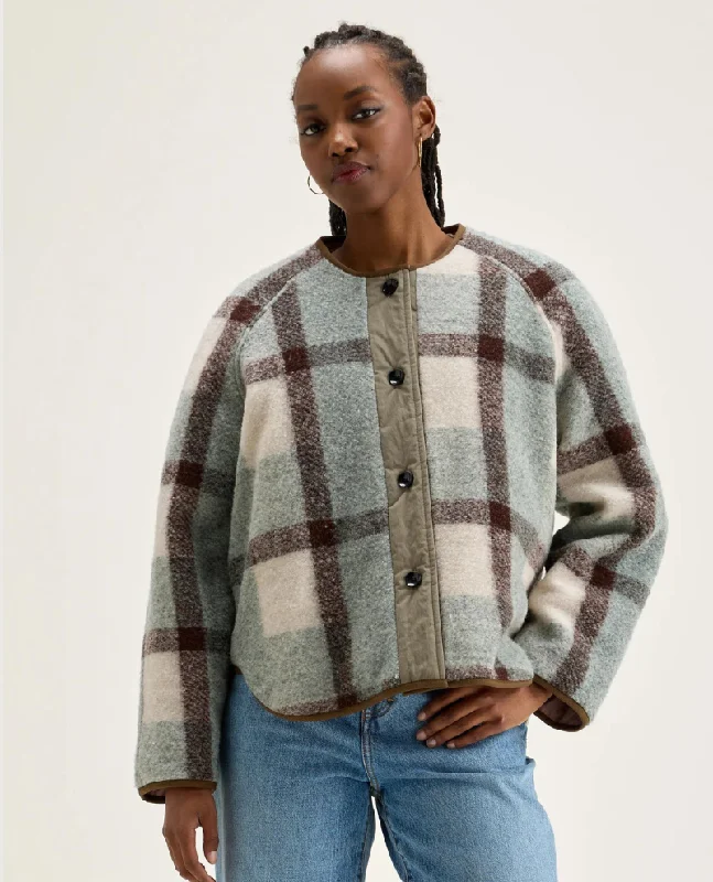 Bellerose Hari Check Wool Reversible Coat Fleece Lined Windbreaker