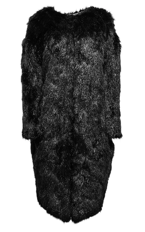Black Oversized Faux Fur Coat Stretchy Active Jacket