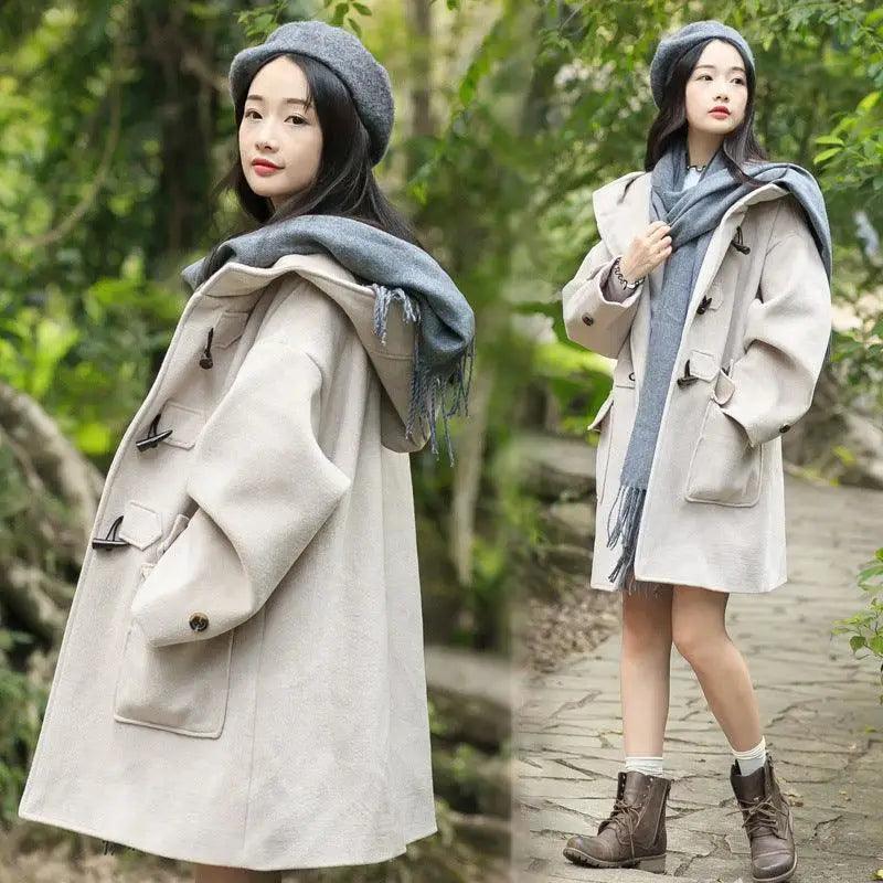 Cape button tweed coat Knit Longline Duster