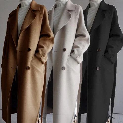 Classy Woolen Fashion Long Winter Coat    S543 Luxe Satin Long Coat