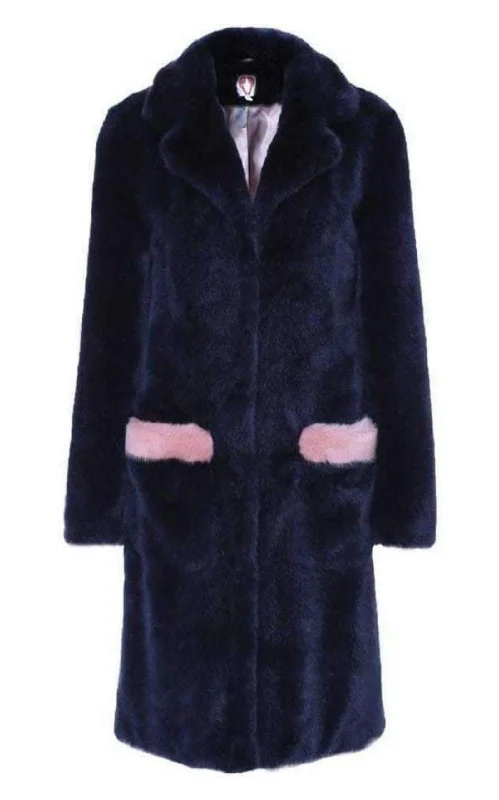 Claude Faux Fur Blue Pink Coat Elegant Cape Blazer