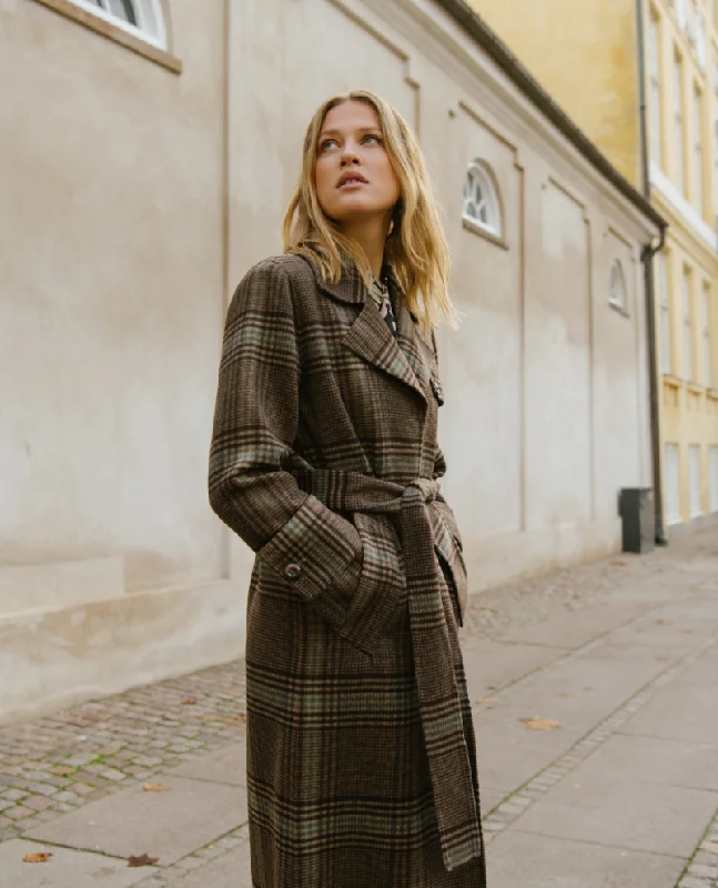 Dea Kudibal Cornelia Caramel Check Coat Hooded Parka Coat