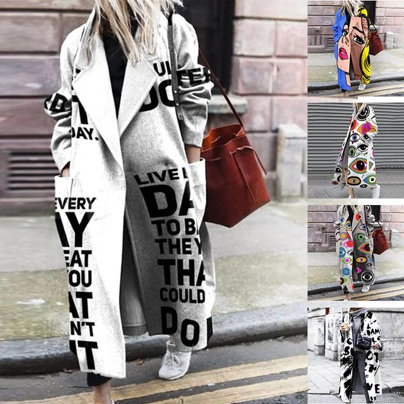 European And American Fashion Style Women's Autumn And Winter Print Long Coat With Long Sleeves Vintage Suede Jacket