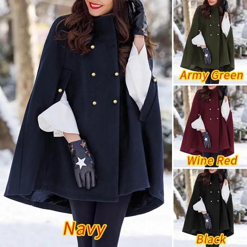 Fashion Casual Women's Loose Woolen Cloak Coat Lightweight Utility Jacket