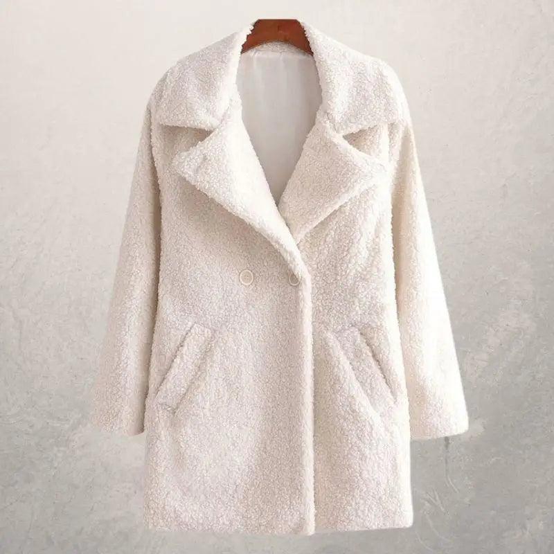 Fashion Simple Pure Color Women's Lapel Wool Coat Longline Wool Coat