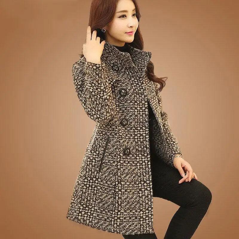 Fashion Thick Plaid woolen coat women's clothing Double-Breasted Trench