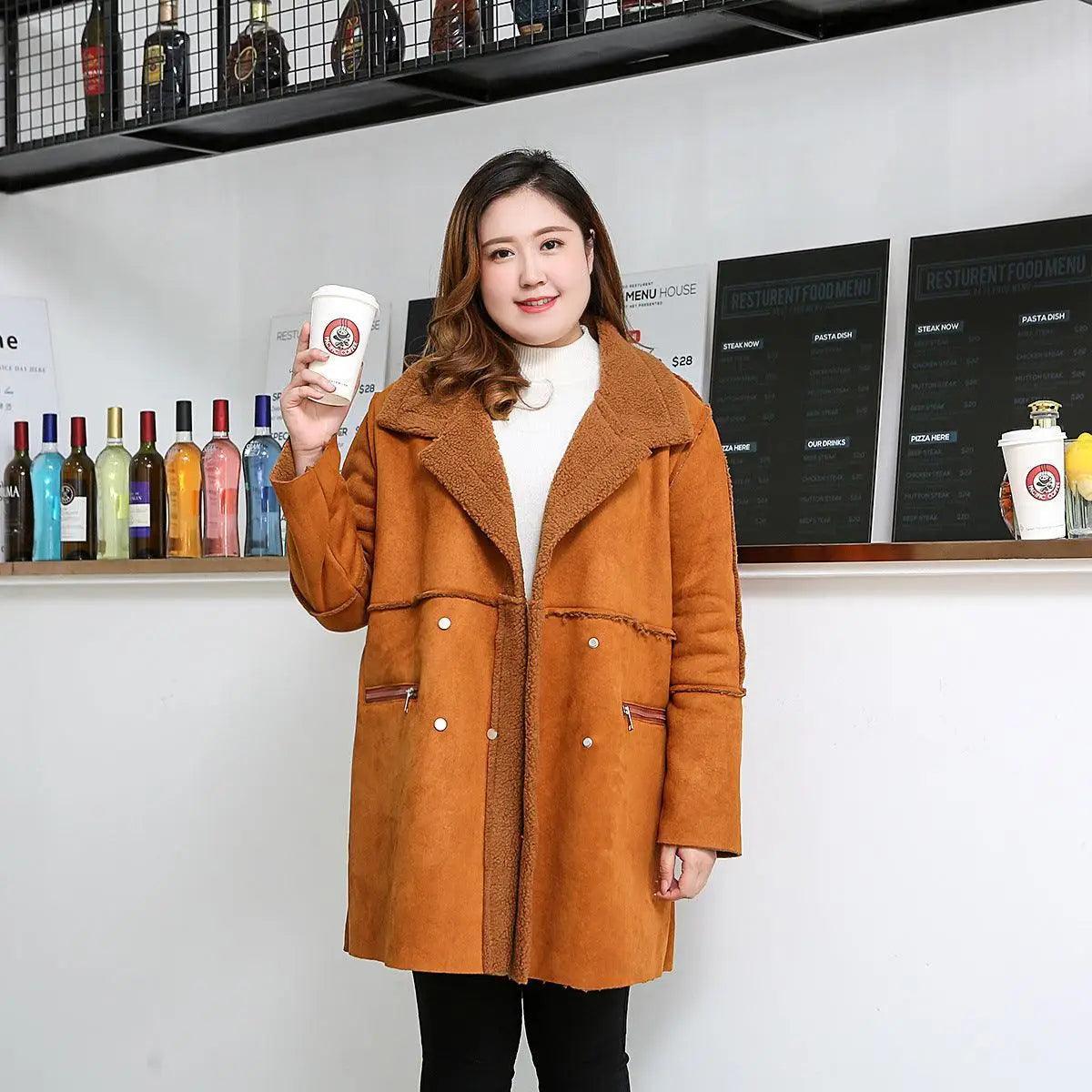 Fattening and Cashmere Coat Loose Medium Length Cotton Insulated Snow Jacket