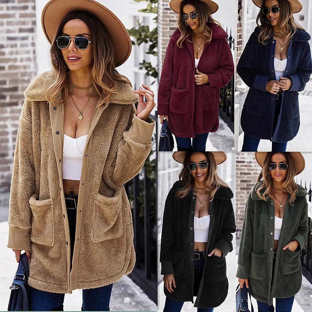 Furry Long Coat Winter Long-sleeved Double-faced Fleece Coat Long Hooded Anorak
