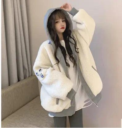 Girls' Autumn And Winter Lamb Wool Coat Checkered Wool Shacket