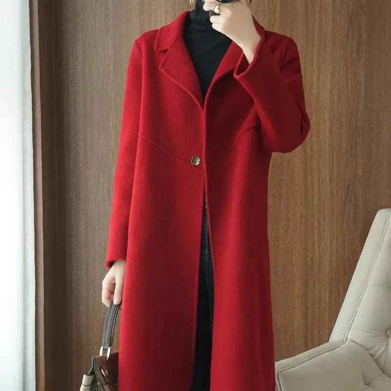 High-end Double-sided Woolen Wool Coat Vegan Leather Trench