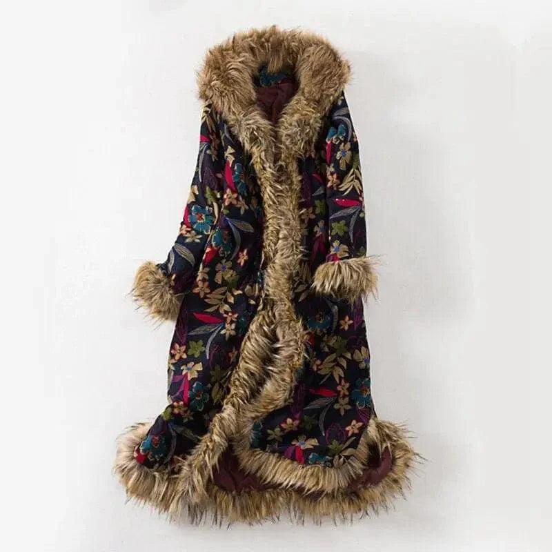 Hooded mid-length cotton coat Embroidered Kimono Coat