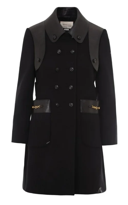 Horsebit-detail Double-breasted Wool Coat Classic Riding Jacket
