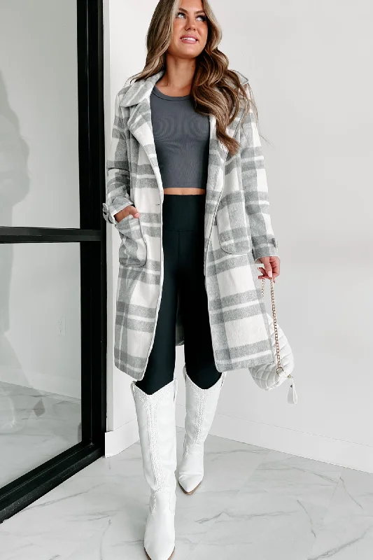I'm On My Way Plaid Coat (Grey/White) Fur-Trimmed Winter Coat