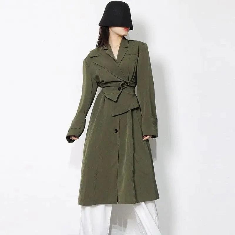 Irregular-panel Single-breasted Lapel Long Coat Padded Ski Jacket