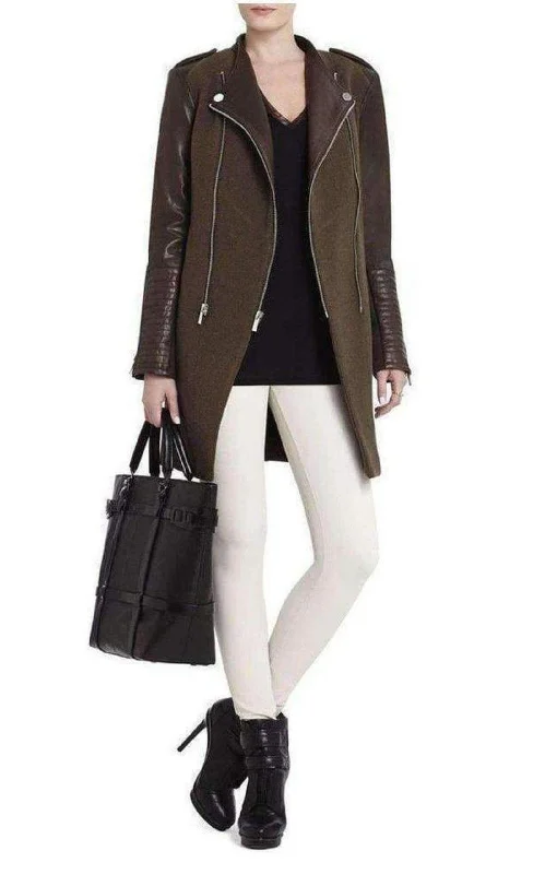 Julia Contrast Leather Sleeves Coat Waterproof Hiking Jacket