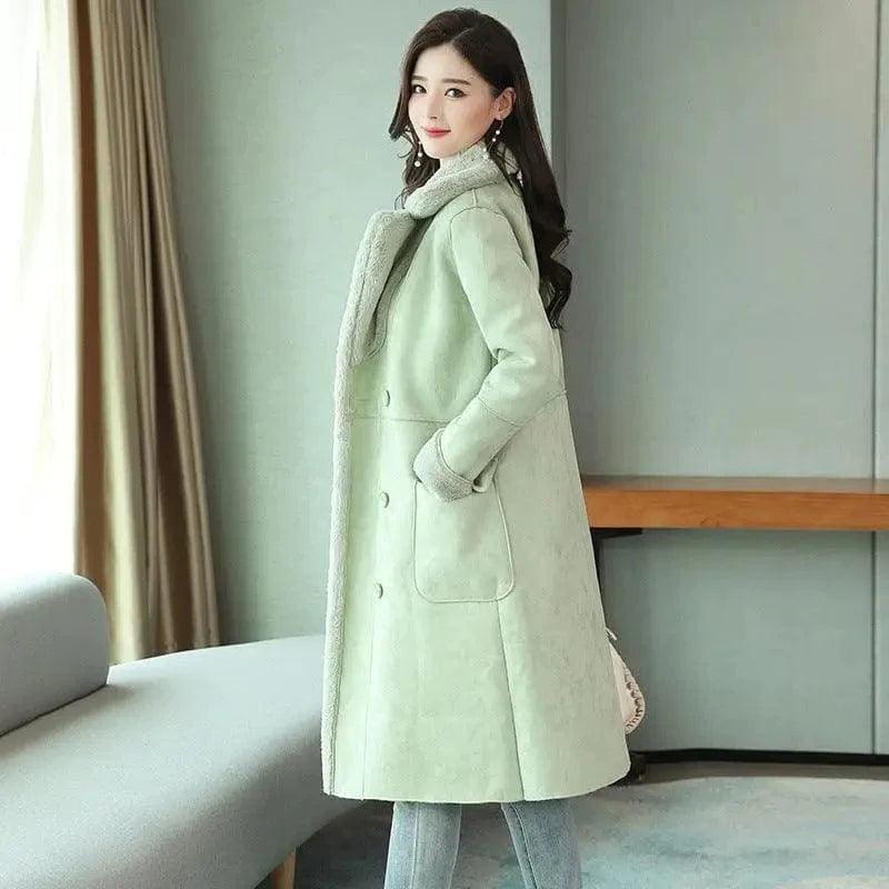 Korean style loose fur coat mid-length deerskin cotton Relaxed Fit Blazer