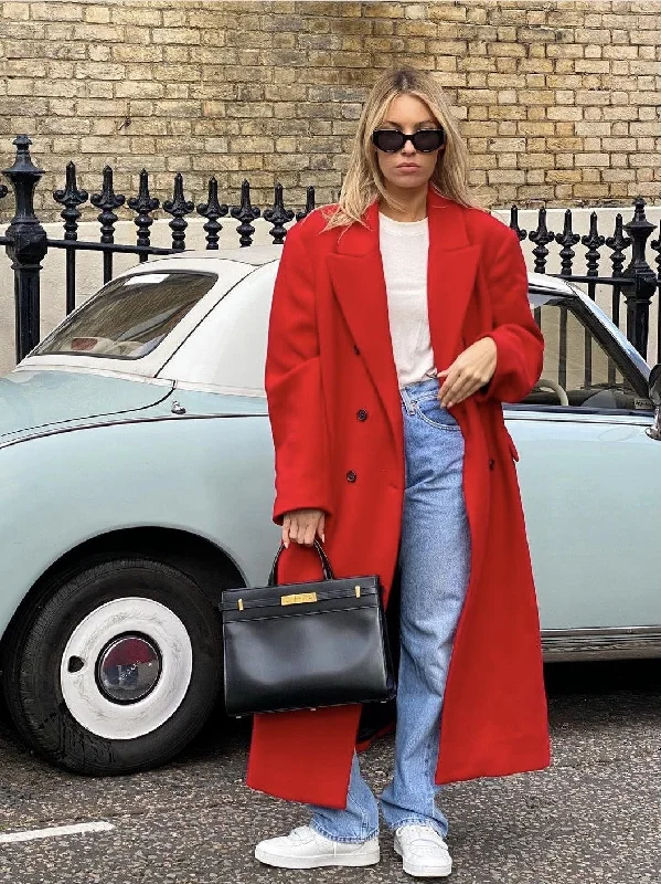 Ladies Red Fashion Personality Premium Sense Long Coat Casual Denim Jacket