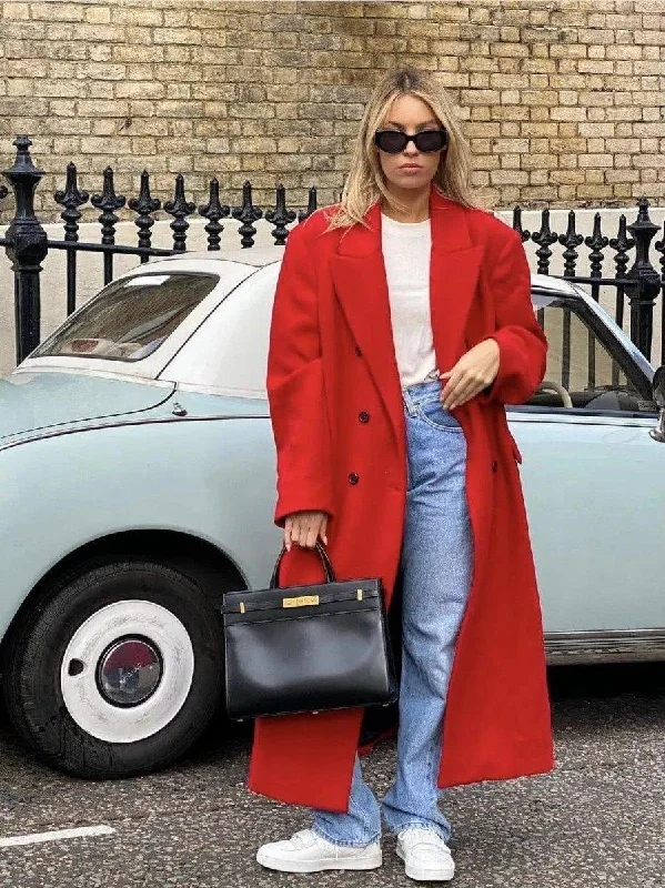 Ladies Red Fashion Personality Premium Sense Long Coat Fitted Tailored Blazer