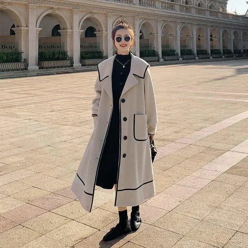 Loose And Thickened Temperament Woolen Coat Mid-length Drape Front Waterfall Coat