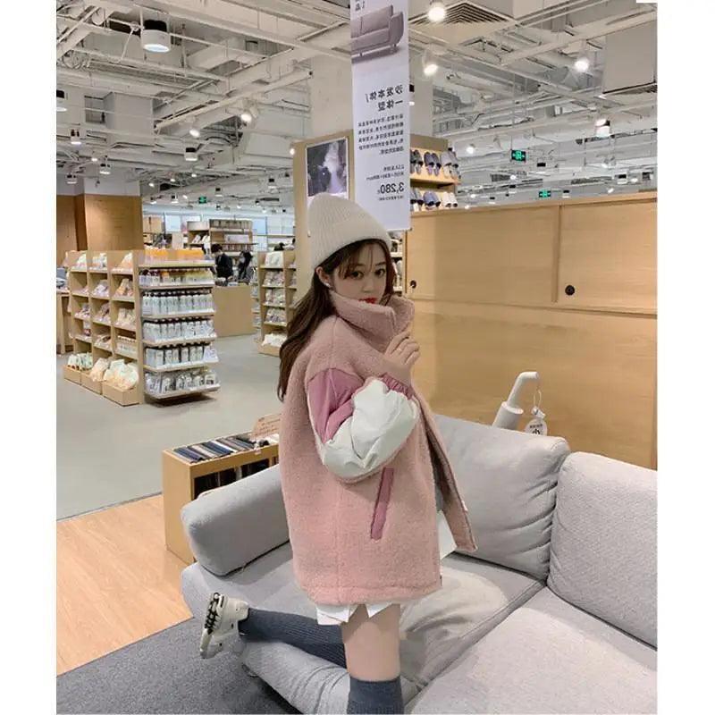 Cashmere Thickened Lambskin Coat Women's Loose Top Modern Asymmetric Coat