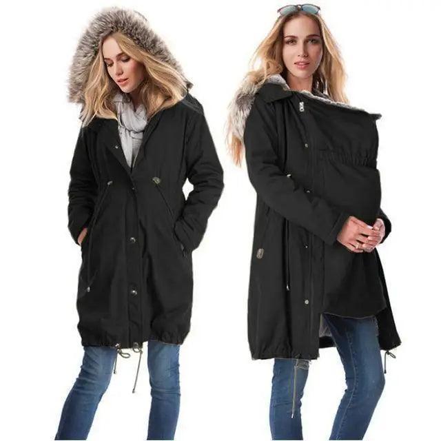 Coat, pregnant woman, fur collar Cropped Fleece Jacket