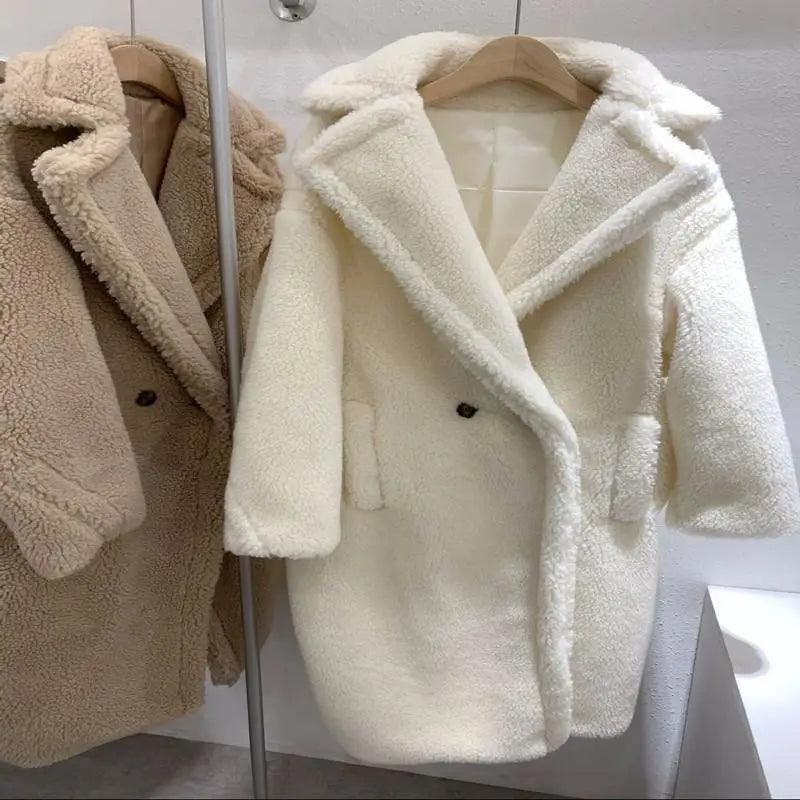 Coat Women's Wool Fur Profile Mid-Length Faux Fur High-Collar Puffer Coat