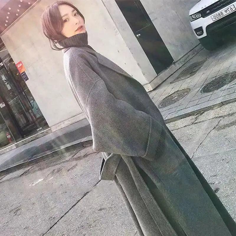 Fashionable loose medium length cashmere woolen coat Suede Fringe Jacket