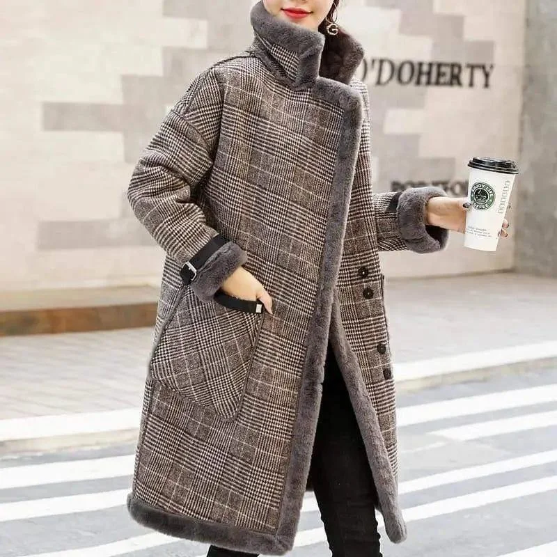 Korean temperament plus velvet thick mid-length woolen coat Boho Fringe Cardigan