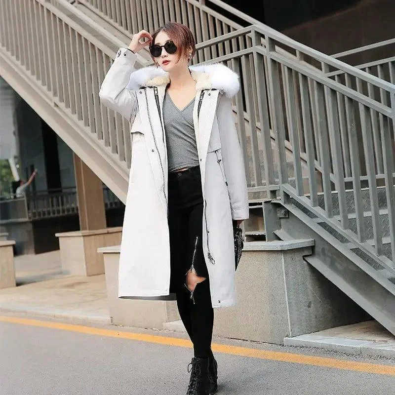 Medium length heavy and slim detachable fur coat Ruched Sleeve Blazer