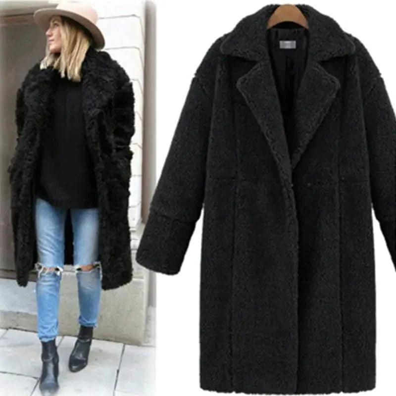 New women's cashmere long-sleeved solid color long coat Fashionable Blazer Coat