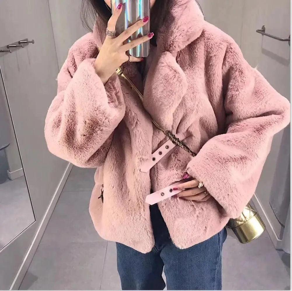 Winter Korean Female Fur Coat Short Soft Imitation Rabbit Warmth-Enhanced Parka