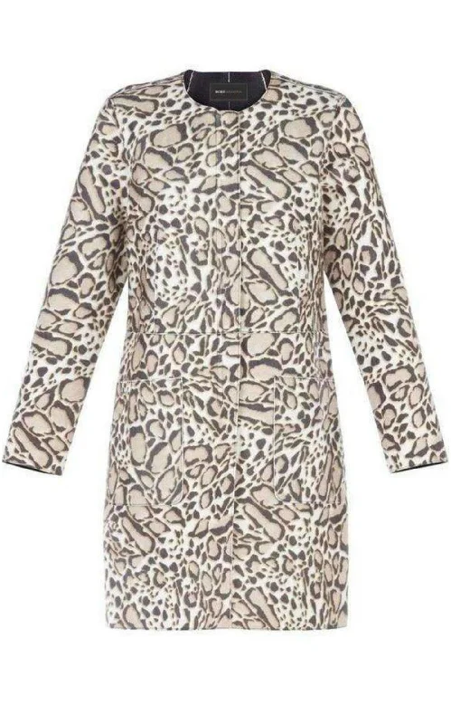 Mickie Ocelot Print Faux-Fur Coat Adjustable Waist Parka