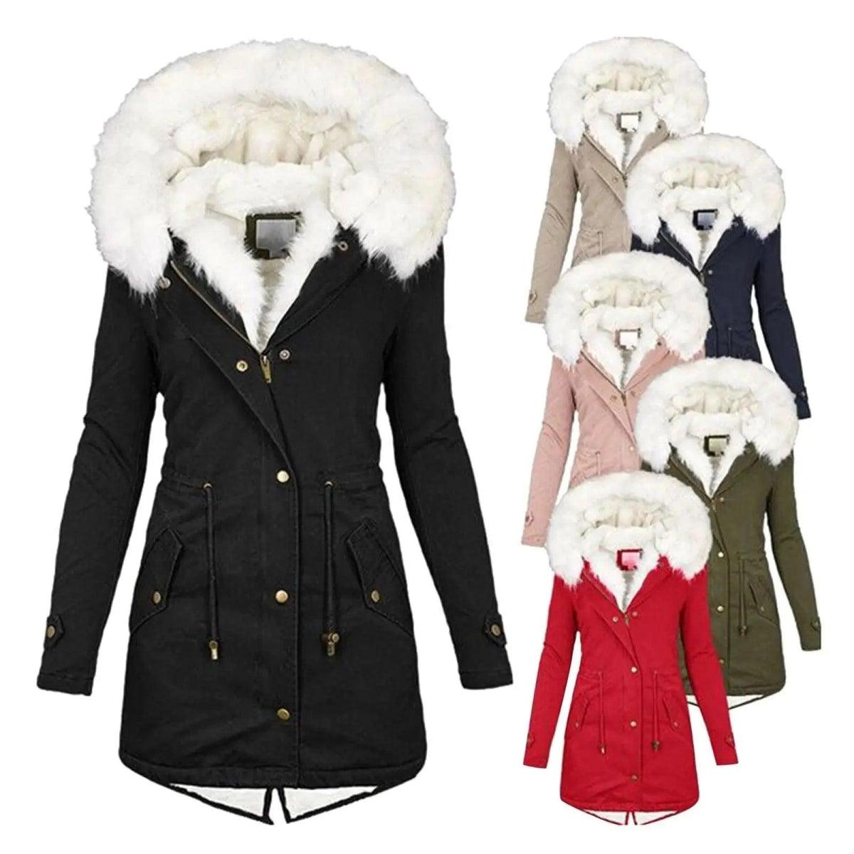 Mid-length hooded winter warm plus fleece coat Waterproof Hiking Jacket