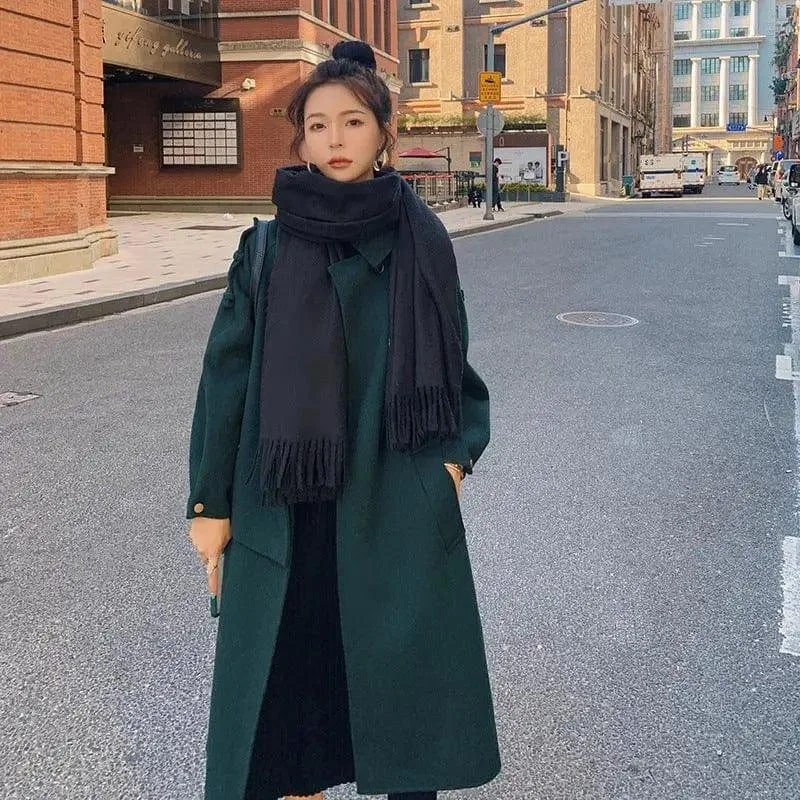 Mid-length Woolen Coat Over-the-knee Waist British Style Checkered Wool Shacket
